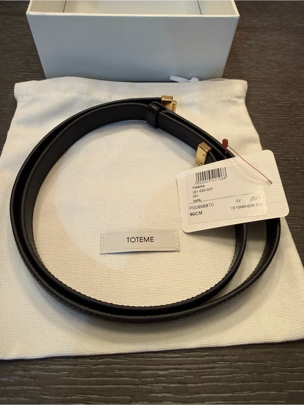 Toteme Black Leather Belt with Gold-Tone Buckle